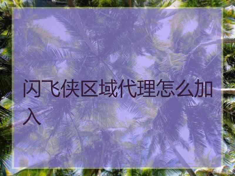 闪飞侠区域代理怎么加入